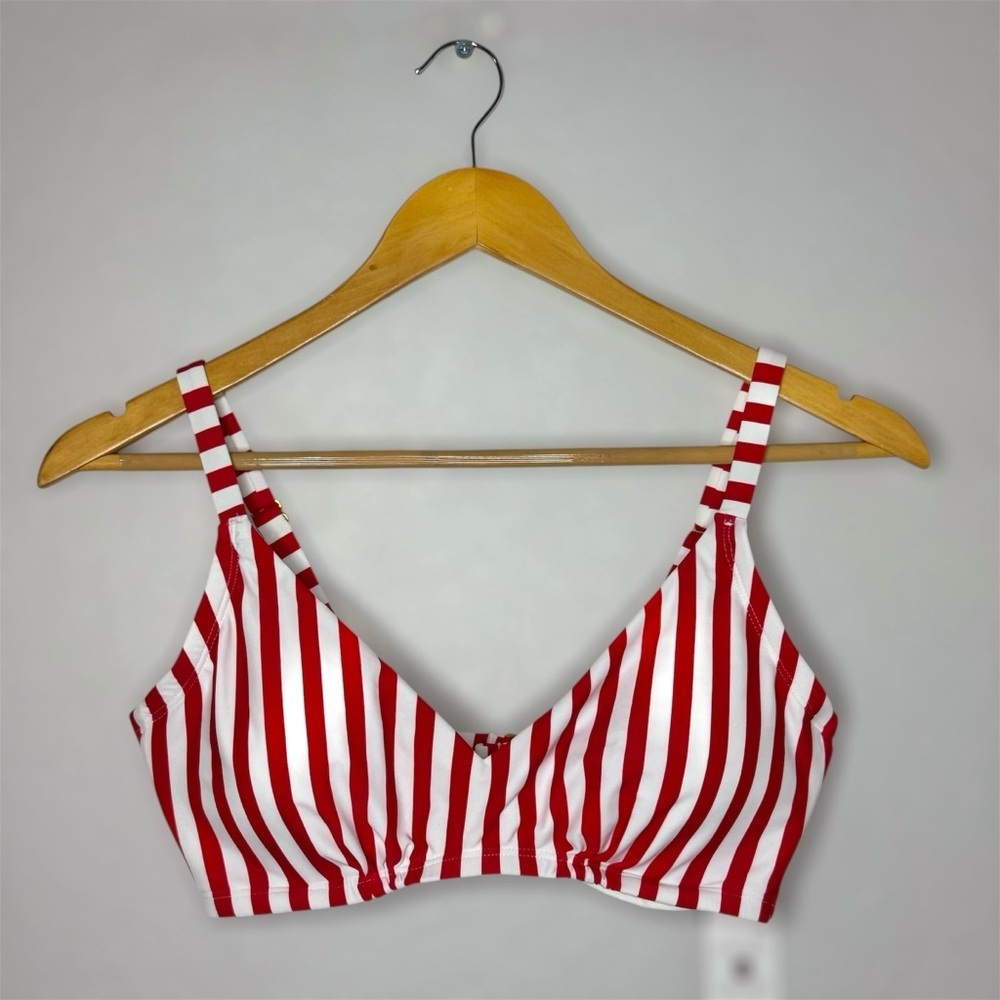 New Shade & Shore Red and White Striped Bikini Top 34DD